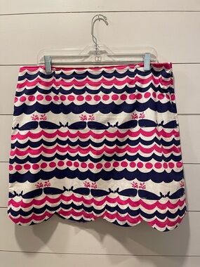 Lilly Pulitzer Lynnie Whale & Tail Print Scallop Hem Skirt Womens Size 14